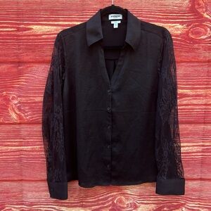 Express The Portofino size M black lace button up shirt